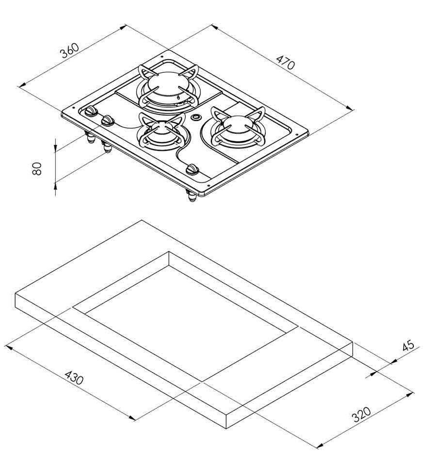 CAN 3 Burner Hob Marine Stainless Steel
