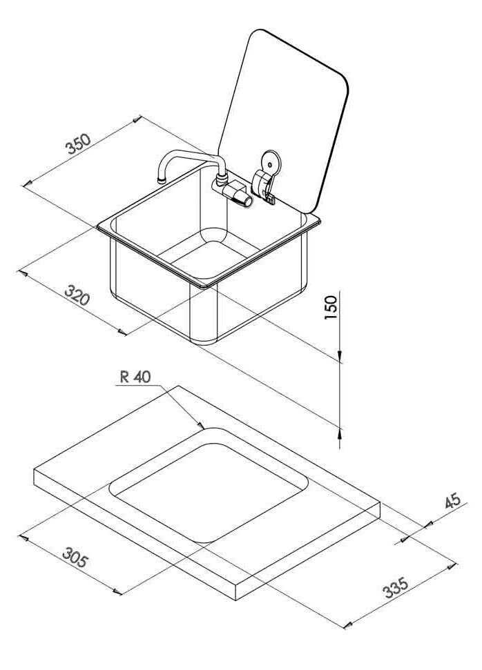 CAN Sink and Mixer/Tap with Glass Lid Rectangular