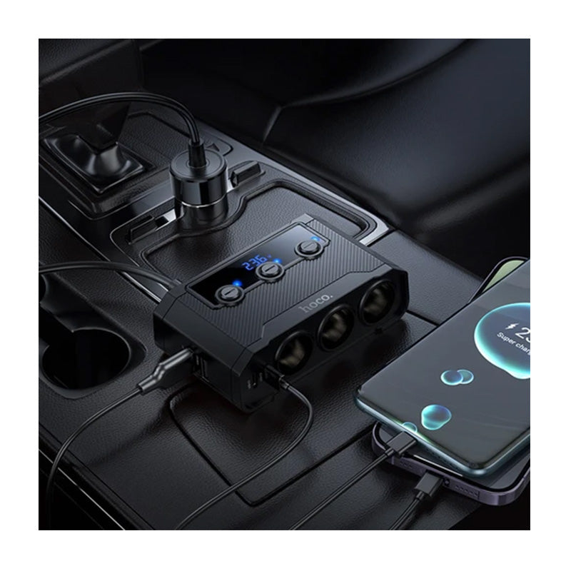 HOCO 3 Sockets and 4 Ports USB Car Charger Hub 240W