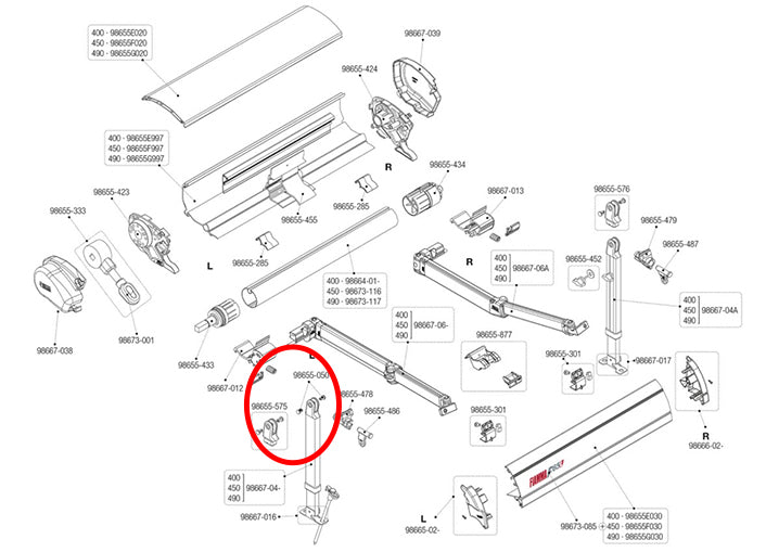 Fiamma Awning Part - F45s/F65s Leg End with Rivets LH