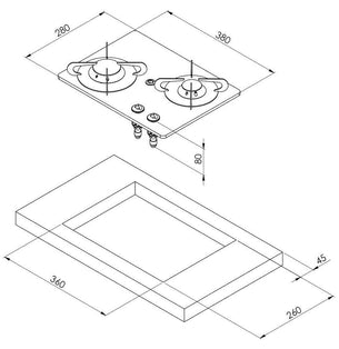 CAN 2 Burner Hob Crystal Finish***