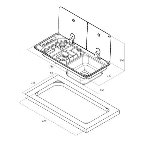 CAN 2 Burner Hob/RH Sink Combo