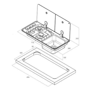 CAN 2 Burner Hob/RH Sink Combo