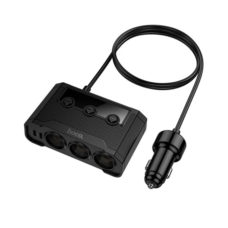 HOCO 3 Sockets and 4 Ports USB Car Charger Hub 240W