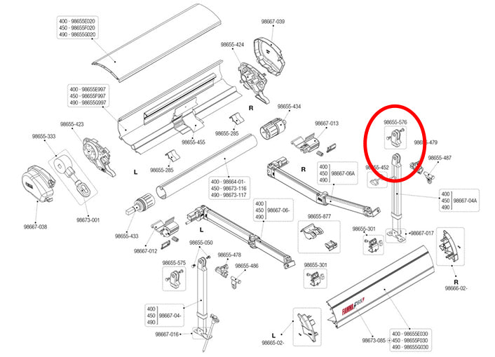 Fiamma Awning Part - F45s/F65s Leg End with Rivets RH