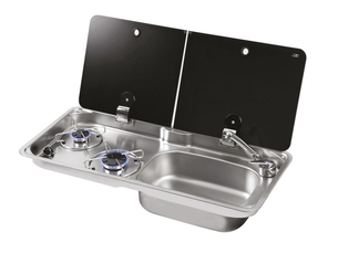 CAN 2 Burner Hob/RH Sink Combo with Glass Lid Stainless Steel