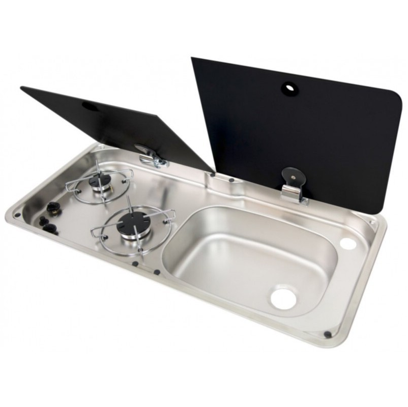 CAN 2 Burner Hob/RH Sink Combo with Glass Lid Stainless Steel