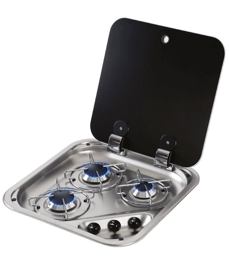CAN 3 Burner Hob with Glass Lid Stainless Steel