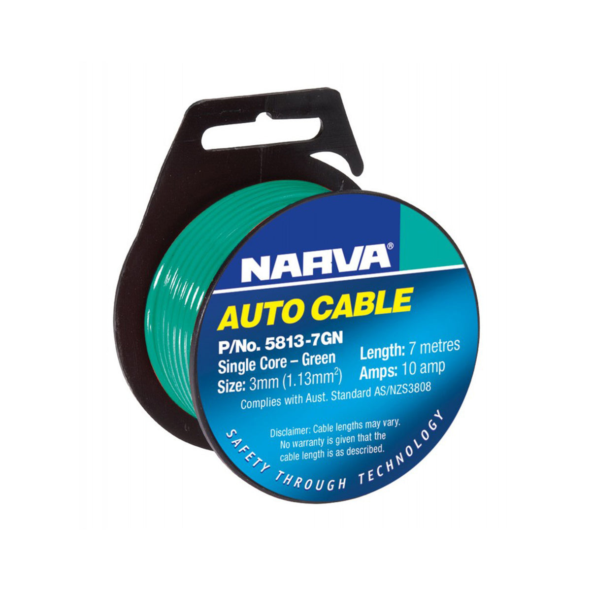 Narva Auto Cable Single Core 3mm/10Amp Green 7m