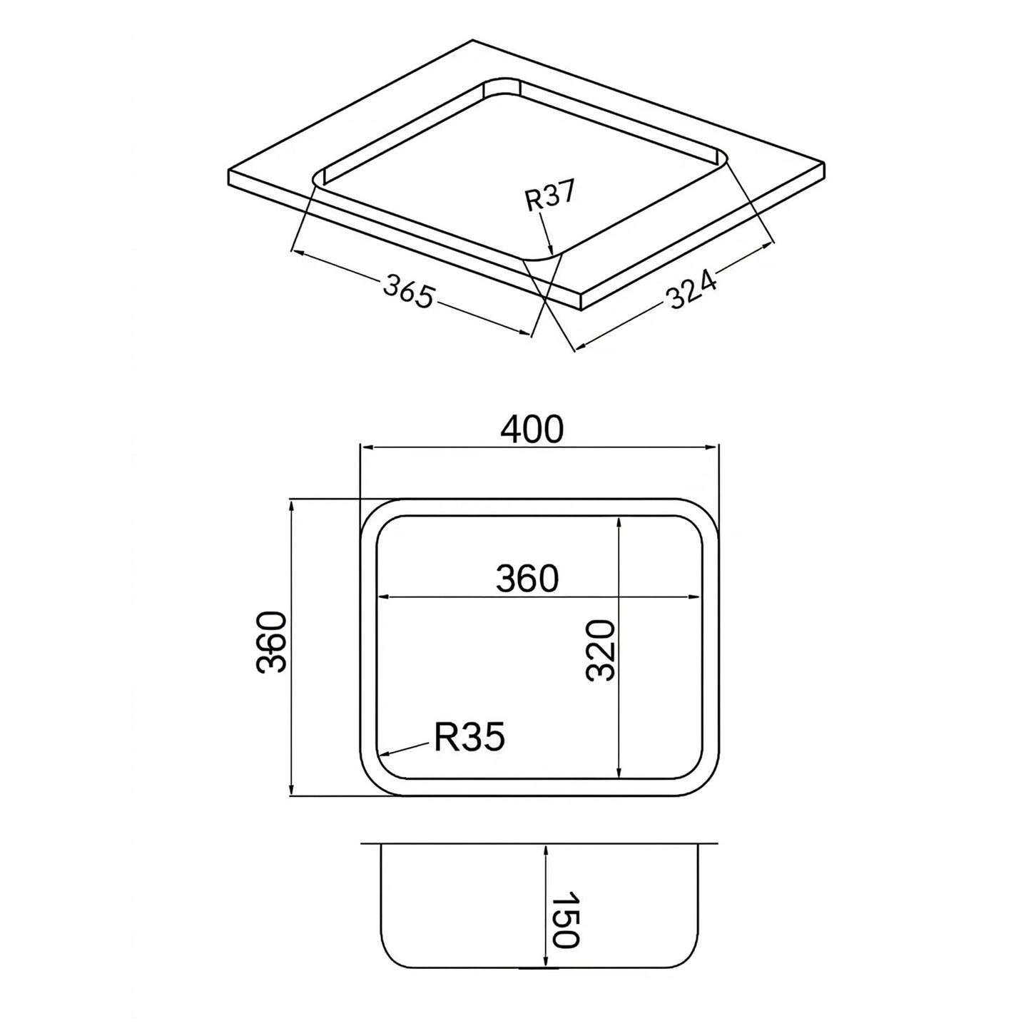 Everroam Rectangular Sink Large (400 x 360 x 150mm)