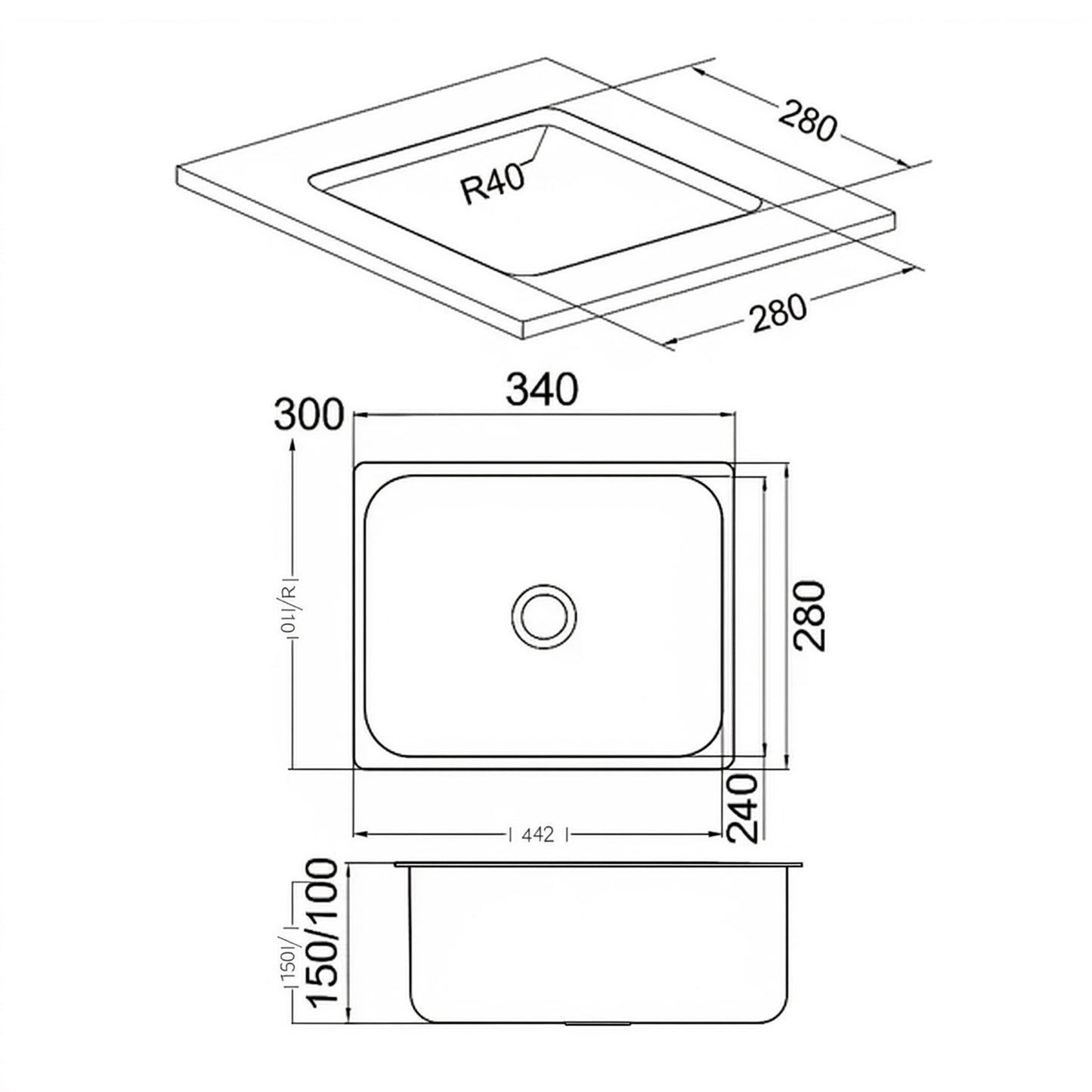 Everroam Rectangular Sink Medium (320 x 260 x 150mm)