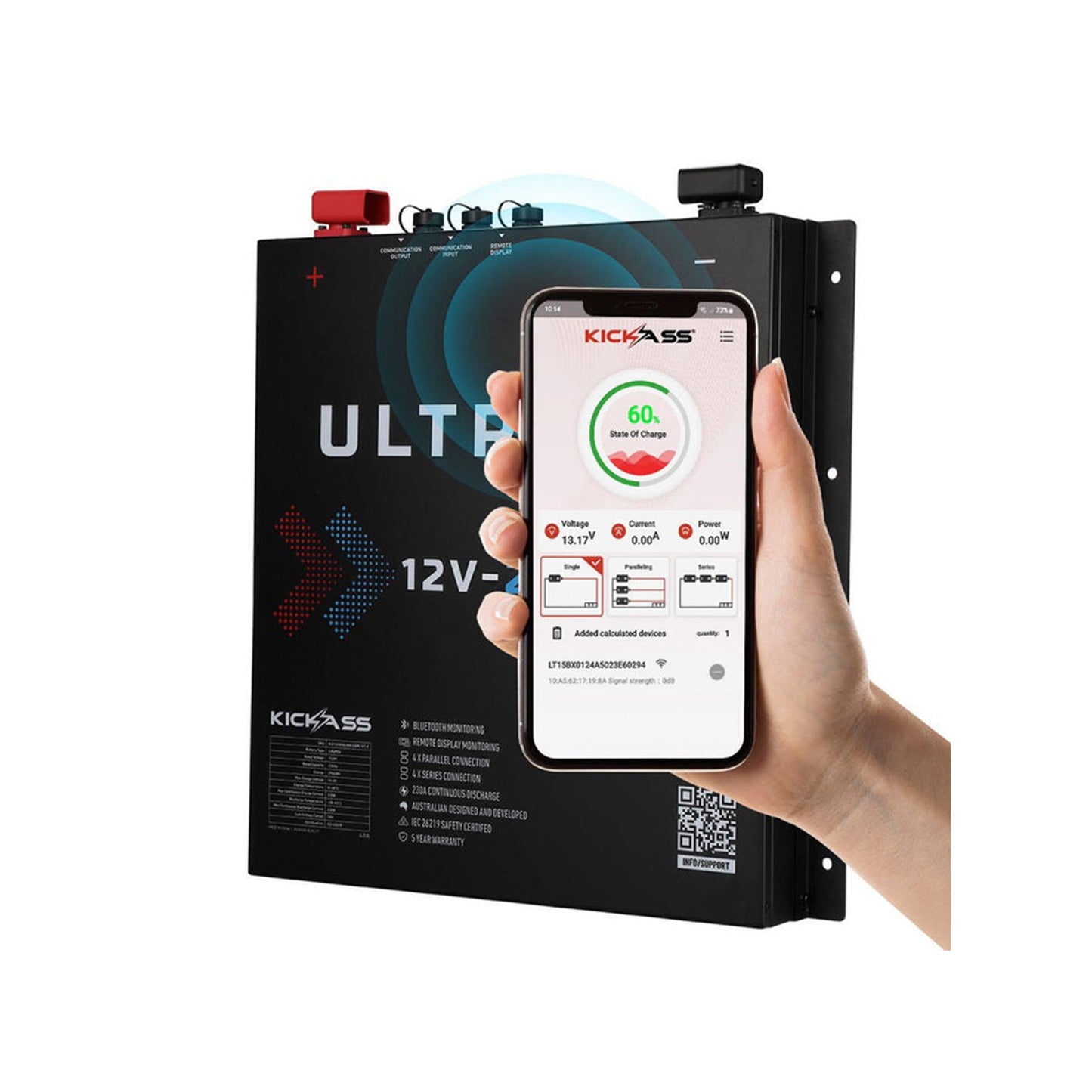 KickAss LiFePO4 Smart Ultra-X Lithium Slimline Battery 12V/230AH