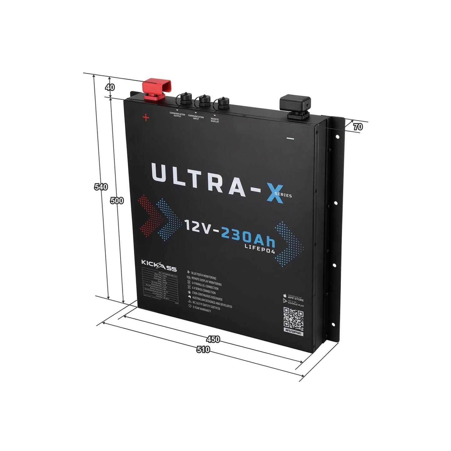 KickAss LiFePO4 Smart Ultra-X Lithium Slimline Battery 12V/230AH
