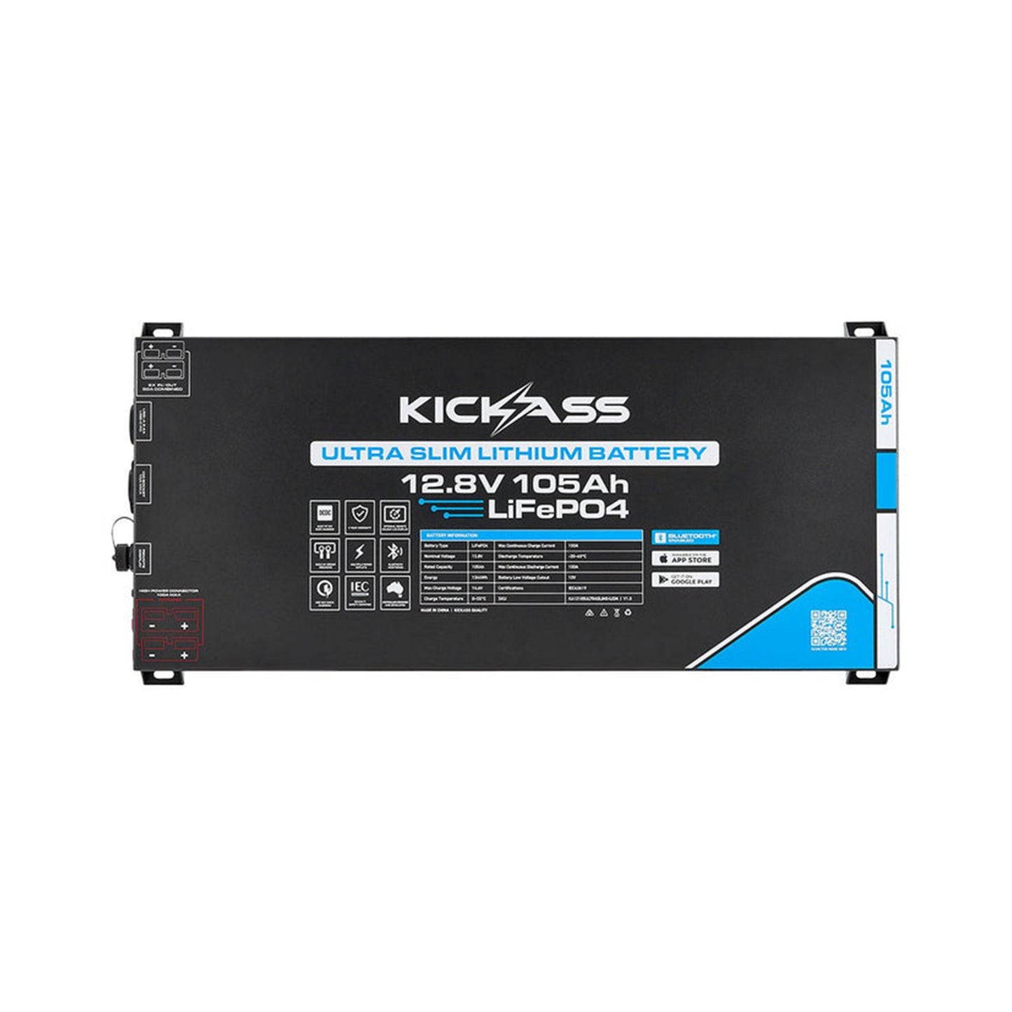 KickAss LiFePO4 Smart Ultra Slimline Lithium Battery 12V/105AH